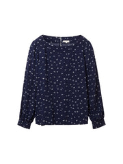 TOM TAILOR PRINTED BLOUSE WITH BOAT NECK navy minimal print